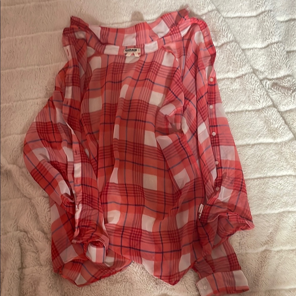 Garage Red and White Button Down Shirt with Gingham Pattern